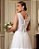 Vestido de noiva longo, em tule, decote em v, aplicação de renda e pedraria - Off White - Imagem 3