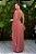 Vestido de festa longo, nula manga plissado com capa - Rose - Imagem 3