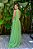 Vestido de festa longo, com busto e cintura drapeada e fenda frontal - Verde Claro - Imagem 3