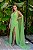 Vestido de festa longo, com busto e cintura drapeada e fenda frontal - Verde Claro - Imagem 1