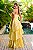 Vestido de festa longo, em tafetá, com babados assimétricos e faixa de amarração - Amarelo - Imagem 3