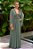 Vestido de festa longo, com bordado em pedraria e decote V - Verde Oliva - Imagem 1