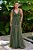 Vestido de festa longo, com decote em V e em tule - Verde Oliva - Imagem 1