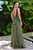 Vestido de festa longo, com decote em V e em tule - Verde Oliva - Imagem 3