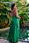 Vestido de festa longo, frente única e babados sobreposto e alças finas em strass - Verde Bandeira - Imagem 3