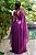 Vestido de festa longo, com drapeado no busto, decote em v, alças e capa - Roxo - Imagem 3