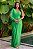 Vestido de festa longo, nula manga com torcido na cintura e fenda frontal - Verde Bandeira - Imagem 1