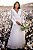 Vestido de noiva longo, mangas abertas e laço no punho e decote V - Branco - Imagem 1