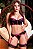 CONJUNTO LUXO CROPPED TRABALHADO EM RENDA FIO COM PERNEIRA E LIGA PRETO E PINK - Imagem 4