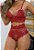 CONJUNTO LUXO ILLUSION ELEGANCIA COM CALCINHA HOT PANT VERMELHO - Imagem 9