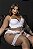CONJUNTO LUXO CROPPED TRABALHADO EM RENDA FIO COM PERNEIRA E LIGA BRANCO PLUS SIZE - Imagem 3