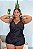 SHORT DOLL LUXO EM CETIM POÁ COM DETALHES EM RENDA PRETO PLUS SIZE - Imagem 1