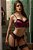 CONJUNTO LUXO CROPPED TRABALHADO EM RENDA FIO COM PERNEIRA E LIGA ROSA NEON - Imagem 6