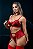 CONJUNTO LUXO SEM BOJO EM RENDA COM CINTA LIGA SAINHA VERMELHO - Imagem 1