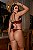 CONJUNTO PERSONALIZAVEL FIO BORBOLETA EM TULE CHANTILLY PRETO E VERMELHO - Imagem 2