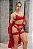 CONJUNTO SEM BOJO EM RENDA COM CINTA LIGA PERSEX VERMELHO - Imagem 1