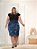 Saia Jeans Feminina Plus Size Detalhe Xadrez Mesclada Ref.252 - Imagem 5
