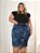 Saia Jeans Feminina Plus Size Detalhe Xadrez Mesclada Ref.252 - Imagem 3