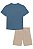Conjunto camisa polo azul e bermuda bege - Imagem 1