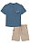 Conjunto camisa polo azul e bermuda bege - Imagem 2