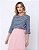 Blusa Manga Curta 3/4 com Fenda na Frente Básica Feminina Evangélica Listrada Moda Executiva Social - Imagem 3