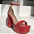 Sandália Meia Pata Salto Bloco Alto Delicada e Tira Larga Vermelho - Imagem 1