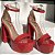Sandália Meia Pata Salto Bloco Alto Delicada e Tira Larga Vermelho - Imagem 5