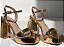 Sandália Salto Bloco 12cm Tiras Delicadas Dourado Espelhado - Imagem 2