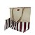 Bolsa de Praia com Necessaire na cor Vinho Listrada com Tela Palha - Imagem 2