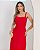 Vestido Midi Decote Coração Alça Fina Botão Frontal - Imagem 4