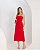 Vestido Midi Decote Coração Alça Fina Botão Frontal - Imagem 1