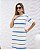 Vestido Midi Listras Mangas Curtas E Fenda Lateral - Imagem 3