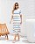 Vestido Midi Listras Mangas Curtas E Fenda Lateral - Imagem 4