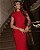 Vestido Midi Reto Gola Alta com Fenda Vermelho - Imagem 2