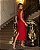 Vestido Midi Reto Gola Alta com Fenda Vermelho - Imagem 3