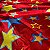 Tecido Cetim Estampado Vermelho Estrelas Coloridas 1,40m Festas e Fantasias - Imagem 1