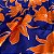 Tecido Estampado 100% Viscose Azul Flores Laranjas 1,45m - Imagem 1