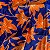 Tecido Estampado 100% Viscose Azul Flores Laranjas 1,45m - Imagem 4