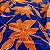 Tecido Estampado 100% Viscose Azul Flores Laranjas 1,45m - Imagem 3