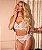 Conjunto sexy Barbara  em tule dot com cinta liga | Branco - Imagem 3