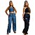 Calça Pantalona Feminina Wide Jeans Leg Cos Alto Com Elastico linda e charmosa estampa de borboleta moda - Imagem 5
