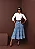 Saia Midi Jeans Rodada Babados Moda Feminina - Imagem 2