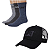 KIT IMPORTADO CATERPILLAR 3 PARES DE  MEIAS E 1 BONE PRETO - Imagem 1