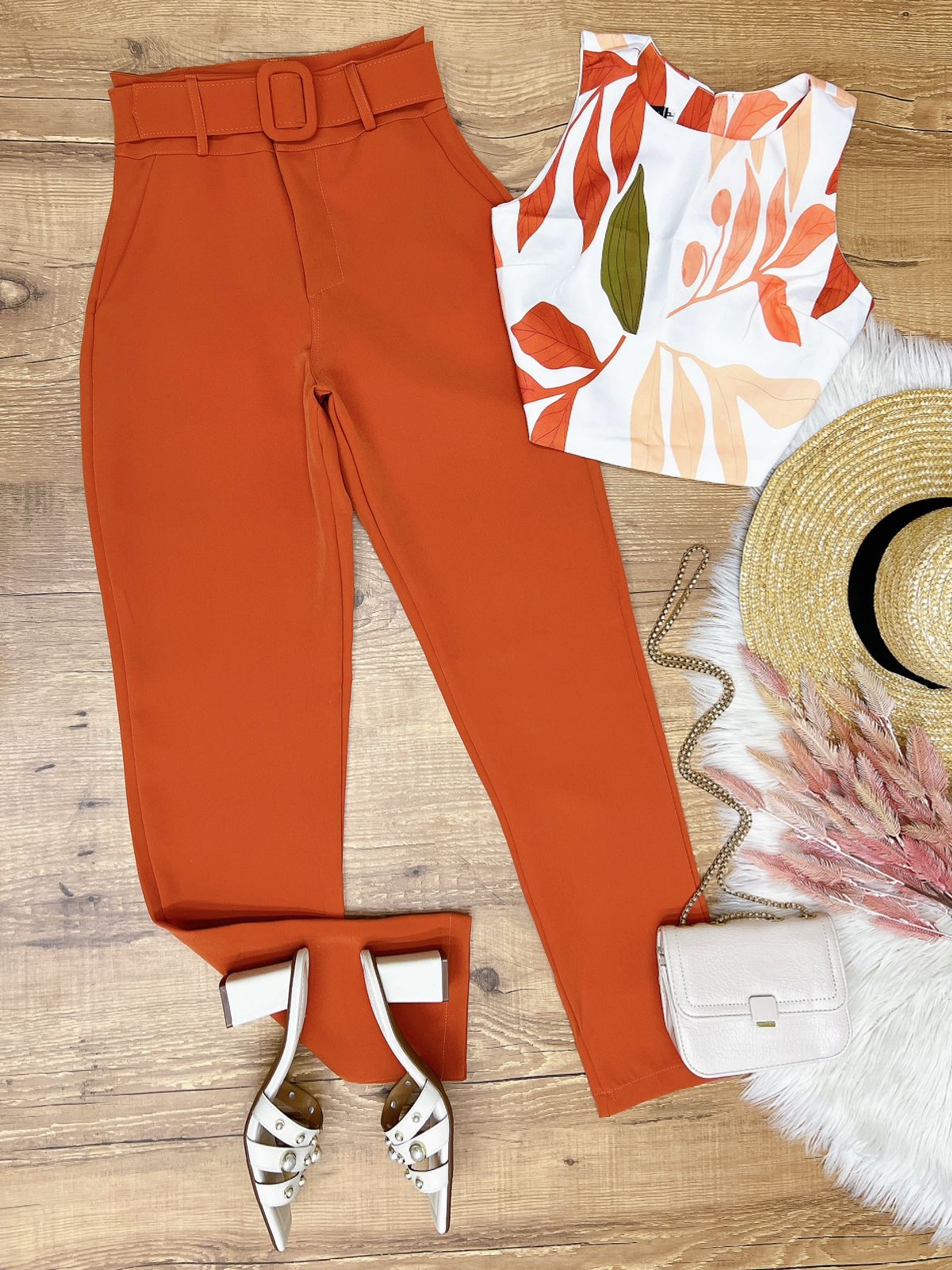 Conjunto Calca e Cropped Sibele Telha - Imagem 1