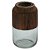 VASO DE VIDRO E MADEIRA MARROM OVAL DECORATIVO - Imagem 1