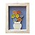 QUADRO C/FUNDO AZUL E  VASO DE FLORES COLORIDAS EM MADEIRA - Imagem 1