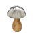 ESCULTURA COGUMELO DECORATIVO EM MADEIRA E METAL PRATA 22CM - Imagem 1