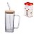 CANECA VIDRO TAMPA BAMBU CANUDO GRAFFIATO 290 ML HAUSKRAFT - Imagem 2