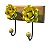 CABIDEIRO GANCHO 2 FLORES METAL AMARELA EM MADEIRA PEROBA - Imagem 3