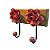 CABIDEIRO GANCHO 2 FLORES METAL VERMELHO EM MADEIRA PEROBA - Imagem 3